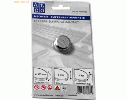 Alco Superkraftmagnet Neodym Neodym (Nd) 22mm TG 8000 g silber gebürst