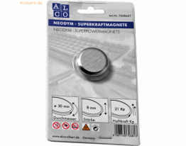 Alco Superkraftmagnet Neodym Neodym (Nd) 30mm TG 21000 g silber gebürs